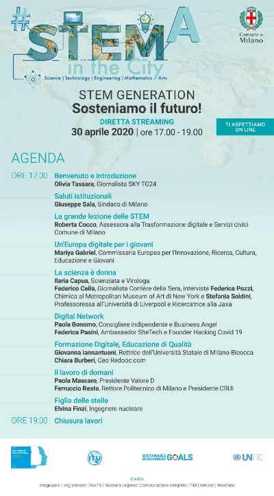 STEMINTHECITY: quarta edizione tutta online. Oggi l'evento streaming con ospiti del mondo istituzionale, scientifico e dell'educazione