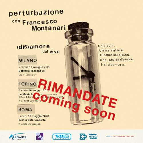 PERTURBAZIONE: Spostata la data di uscita del nuovo album (dis)amore e dei tre eventi speciali previsti per maggio