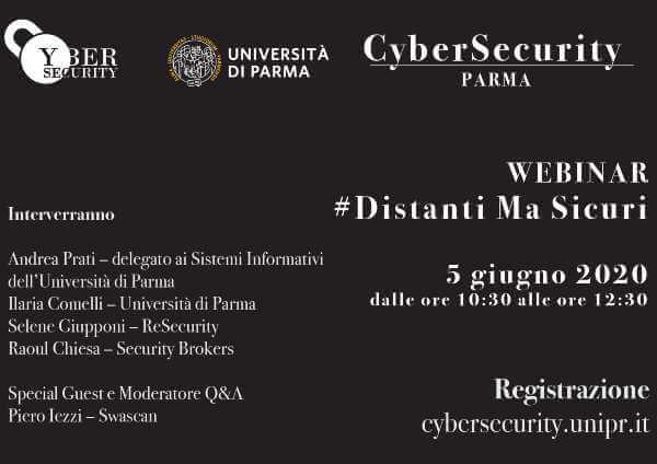 Oggi all'Università di Parma webinar sulla Cybersecurity “#Distanti ma Sicuri”