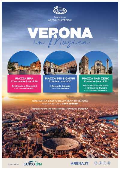 VERONA IN MUSICA: Tre concerti straordinari nel cuore della città con l’Orchestra e il Coro dell’Arena