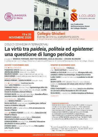 Convegno internazionale - La virtù tra paideia, politeia ed episteme: una questione di lungo periodo