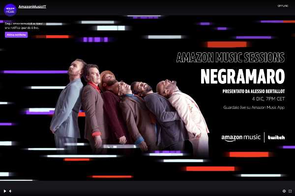I negramaro danno il via alle “Amazon Music Sessions”: appuntamento settimanale disponibile in live streaming su Twitch e sull’app Amazon Music