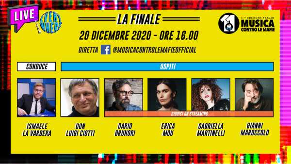Il 20 dicembre l'11^ Premio nazionale di Musica contro le mafie con Don Luigi Ciotti, Dario Brunori, Gianni Maroccolo, Erica Mou, Gabriella Martinelli con la conduzione di Ismaele La Vardera (Le Iene).