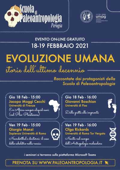 La Scuola di Paleoantropologia di Unipg non si ferma, quattro appuntamenti online sulle storie recenti dell’evoluzione umana