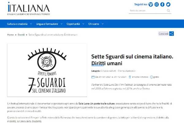 Sole Luna Doc Film Festival in "Italiana" il nuovoportale della Farnesina per la promozione della lingua della cultura e della creatività italiana nel mondo