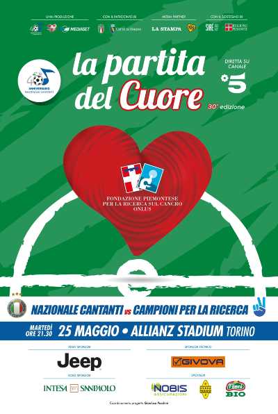 Federica Panicucci conduce "LA PARTITA DEL CUORE". Tra i giocatori in campo: John Elkann, Andrea Agnelli, Gigi Buffon, Charles Leclerc, Andrea Pirlo, Enrico Ruggeri, Eros Ramazzotti