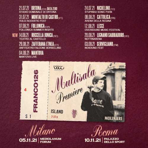 FRANCO126 - Al via da stasera MULTISALA PREMIERE, il viaggio estivo del cantautore