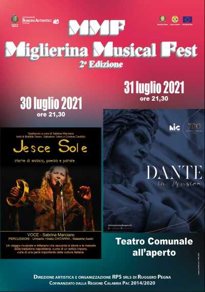 Oggi e domani il "MIGLIERINA MUSICAL FEST" con Sabrina Marciano e Dante in Musica