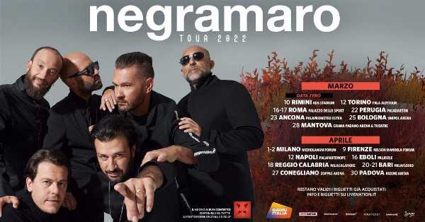 NEGRAMARO - Il ritorno dal vivo riprogrammato nel 2022 in 15 città italiane