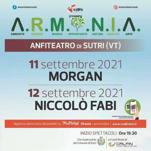A.R.M.O.N.I.A.: i concerti di Morgan e Niccolò Fabi a Sutri (VT) e molto altro