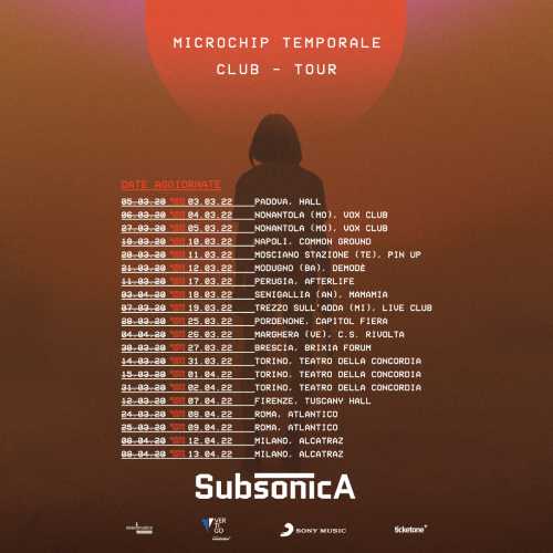 I SUBSONICA posticipano a marzo e aprile 2022 il "MICROCHIP TEMPORALE CLUB TOUR"
