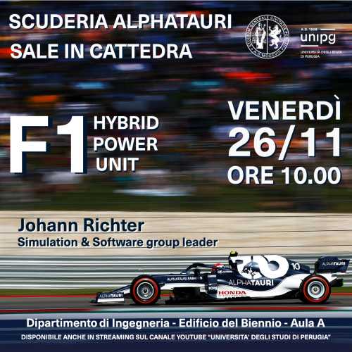 Red Bull Italia porta la Scuderia AlphaTauri al Polo di Ingegneria di Perugia, l’Ing. Johann Richter parlerà dei motori ibridi in Formula 1