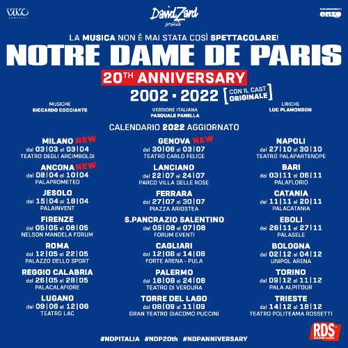 NOTRE DAME DE PARIS aggiunge nuove date al tour celebrazione del ventennale