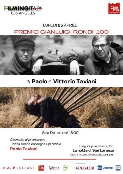 Filming Italy Los Ageles conferisce il Premio "Gian Luigi Rondi 100" a Paolo e Vittorio Taviani
