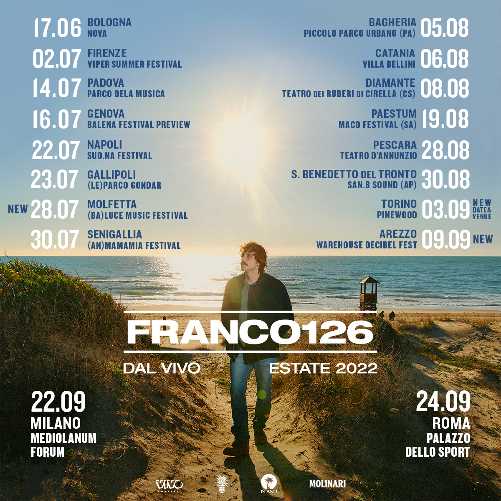 FRANCO126 - Annunciate le nuove date del tour estivo 2022 FRANCO126 - Annunciate le nuove date del tour estivo 2022