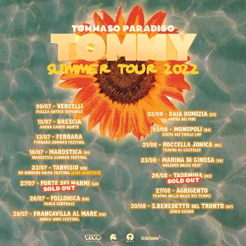 TOMMASO PARADISO - Arriva a Forte Dei Marmi e a Follonica il TOMMY SUMMER TOUR 2022
