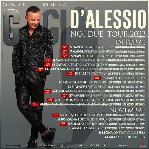 GIGI D'ALESSIO: al via il 6 ottobre da Napoli con tre date sold out “NOI DUE TOUR”