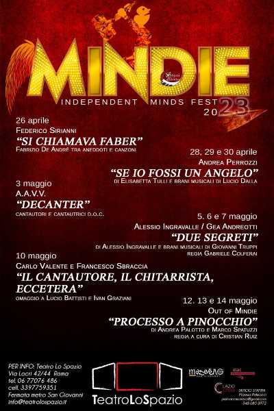 Al via "MINDIE – INDEPENDENT MINDS FEST 2023 " dal 26 aprile al Teatro Lo Spazio-Roma