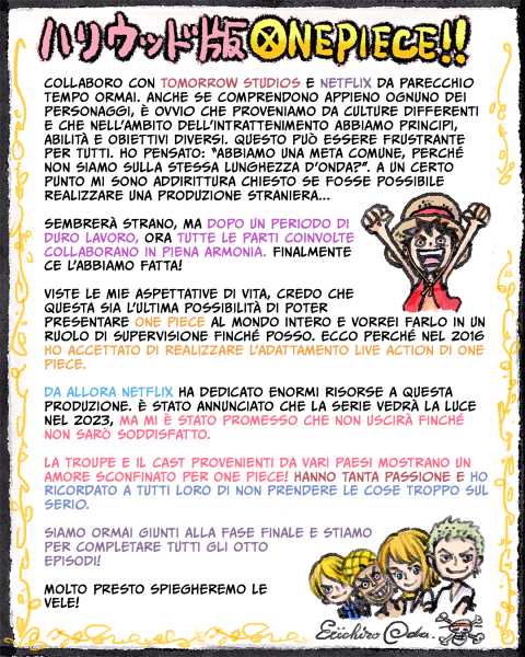 Netflix - ONE PIECE - La lettera ai fan del creatore Eiichiro Oda
