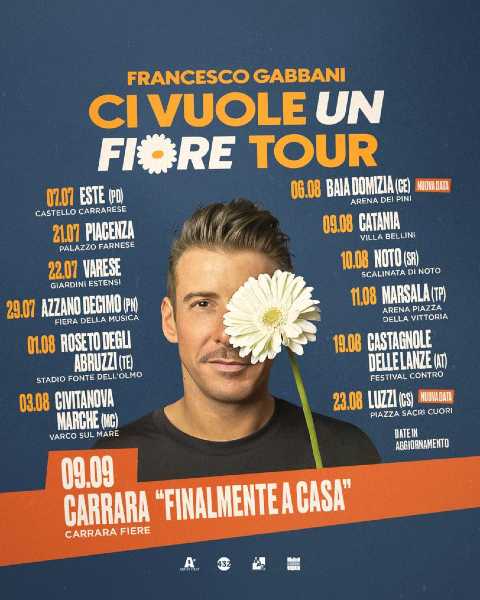 FRANCESCO GABBANI: parte venerdì 7 luglio “CI VUOLE UN FIORE TOUR” , il nuovo tour estivo