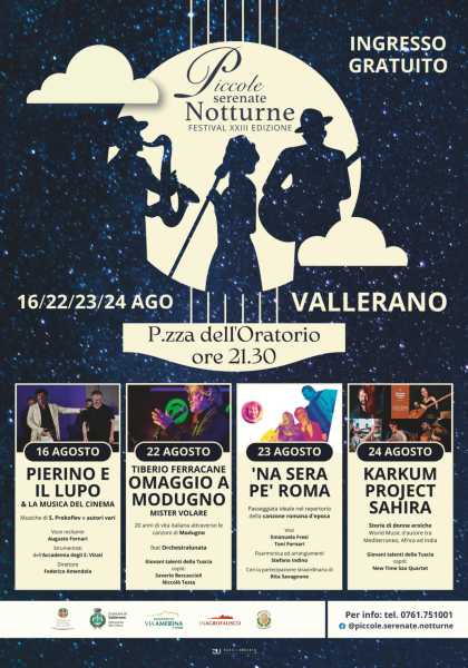 PICCOLE SERENATE NOTTURNE: la XXIII edizione dal 16 al 24 agosto a Vallerano (VT) PICCOLE SERENATE NOTTURNE: la XXIII edizione dal 16 al 24 agosto a Vallerano (VT)