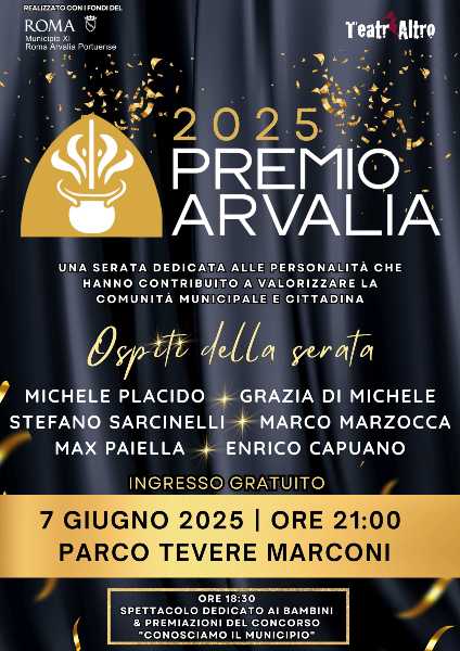 Premio Arvalia 2025: una serata di gala gratuita con Michele Placido e ospiti d'eccezione