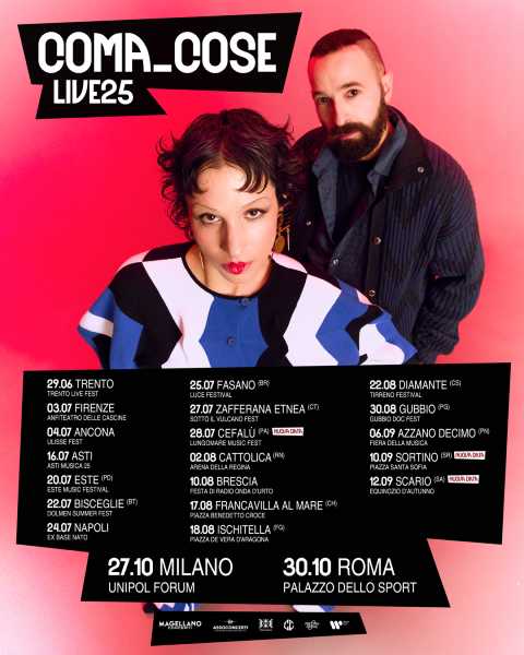 Coma_Cose Live 2025: il duo conquista l'Italia con 19 date estive