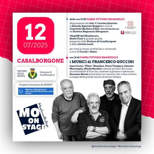 Monferrato On Stage 2025: sabato 12 luglio i Musici di Francesco Guccini a Casalborgone