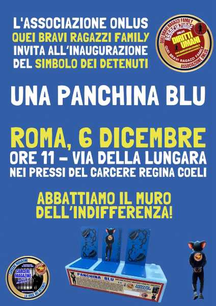 Il 6 dicembre 2025 nasce la panchina blu davanti a Regina Coeli per la tutela dei diritti umani delle persone detenute